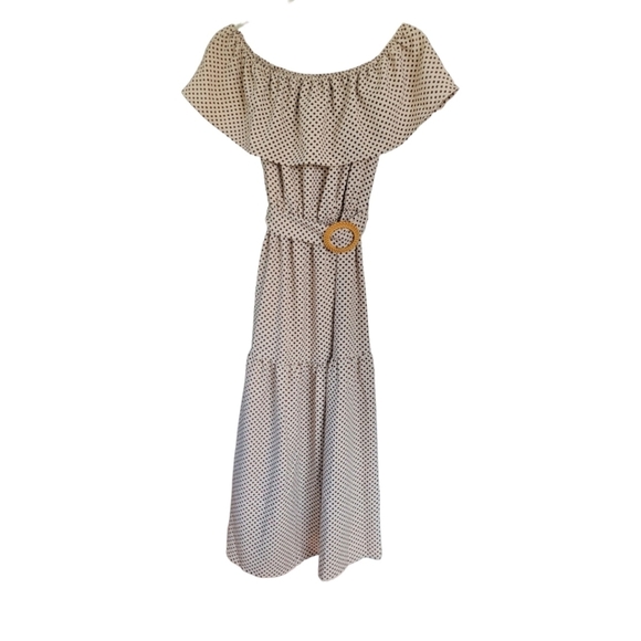 EPISODE Woman's Small Off the Shoulder Boho Tiered Flowy Midi Dress Beige - Picture 10 of 13
